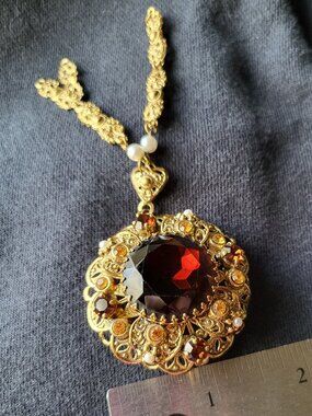 West German gold tone filigree pendant